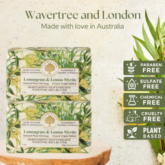 Wavertree and London lemongrass lemon myrtle soap pack with gift-ready packaging