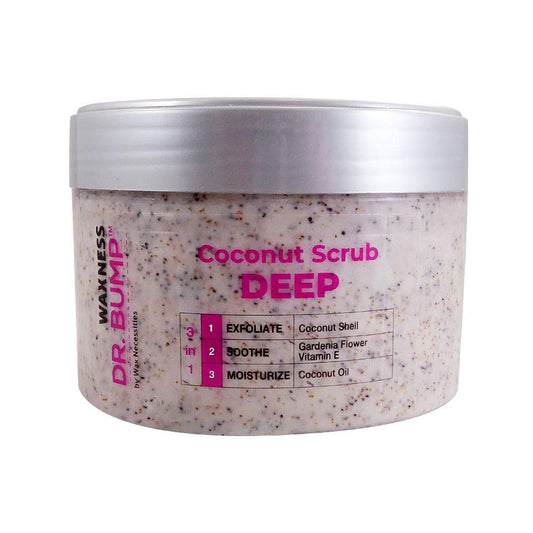 Waxness Dr Bump Scrub coconut shell exfoliation for post-wax smoothing
