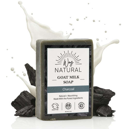 Way Natural activated charcoal soap bar with goat milk close-up for deep cleansing