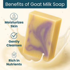 Way Natural French Lavender goat milk soap bar 3-pack close-up, creamy lather for dry skin care.