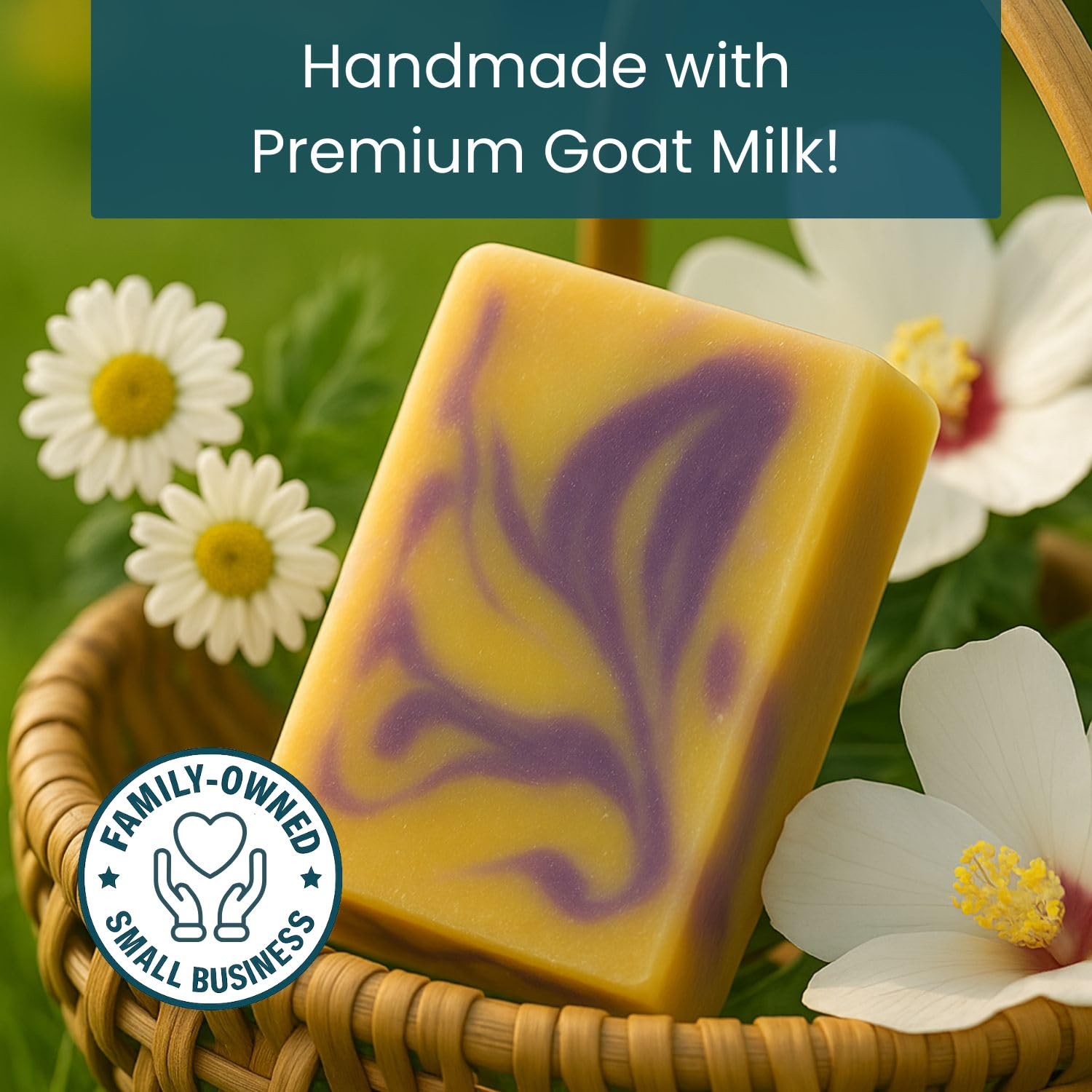 Way Natural French Lavender goat milk soap bar 3-pack close-up texture, rich moisturizing cream.