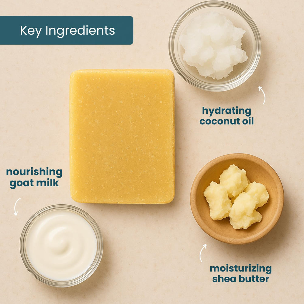 Way Natural 3-pack display of goat milk soap bars in a retail setting