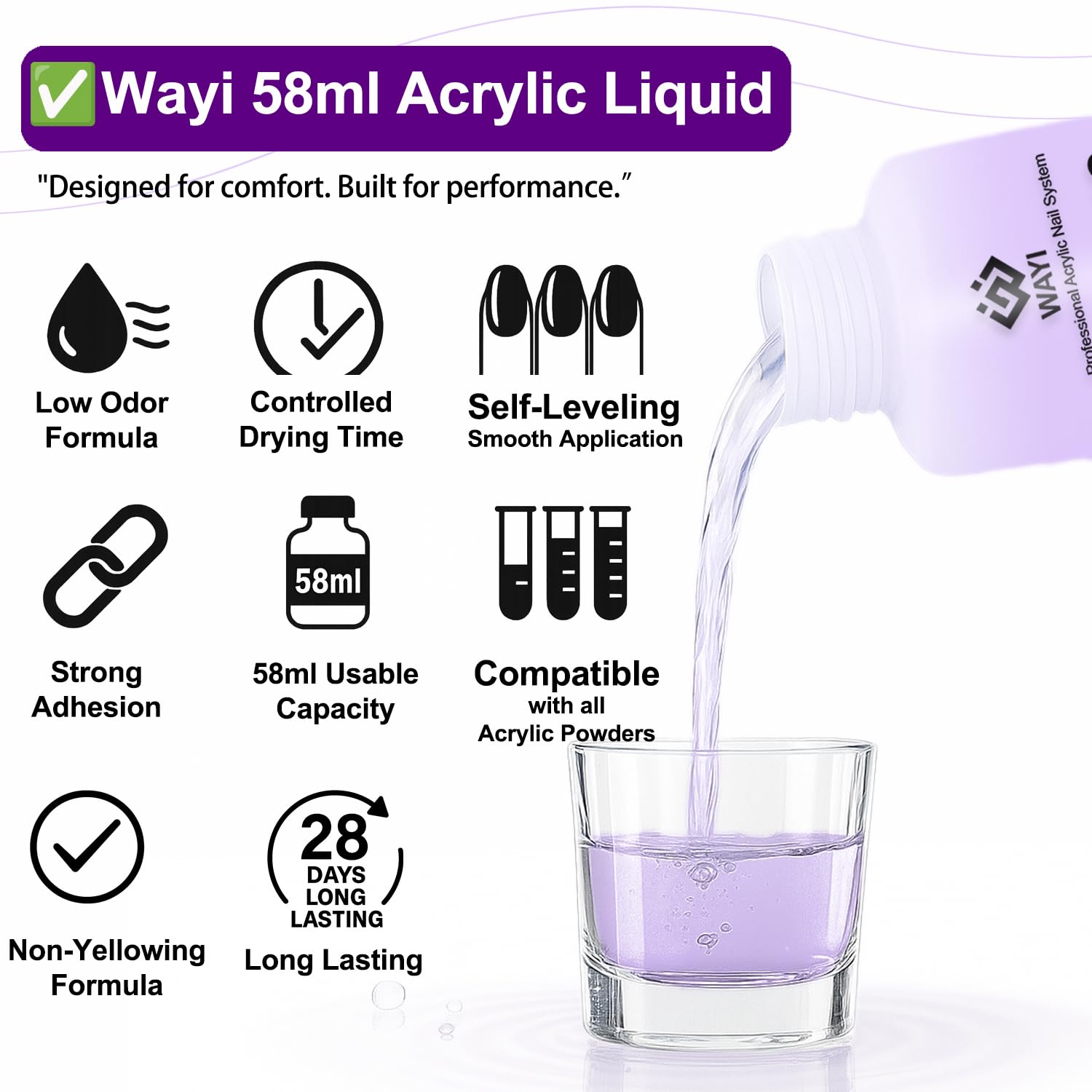 WAYI white acrylic powder for classic French tips and crisp highlights