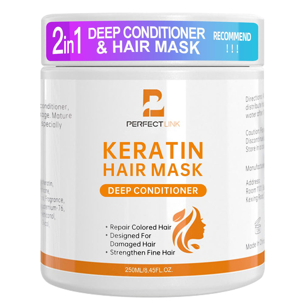 WDETHMY keratin mask bottle pour for deep conditioning and glossy hair.