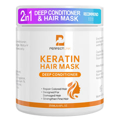 WDETHMY keratin mask bottle pour for deep conditioning and glossy hair.