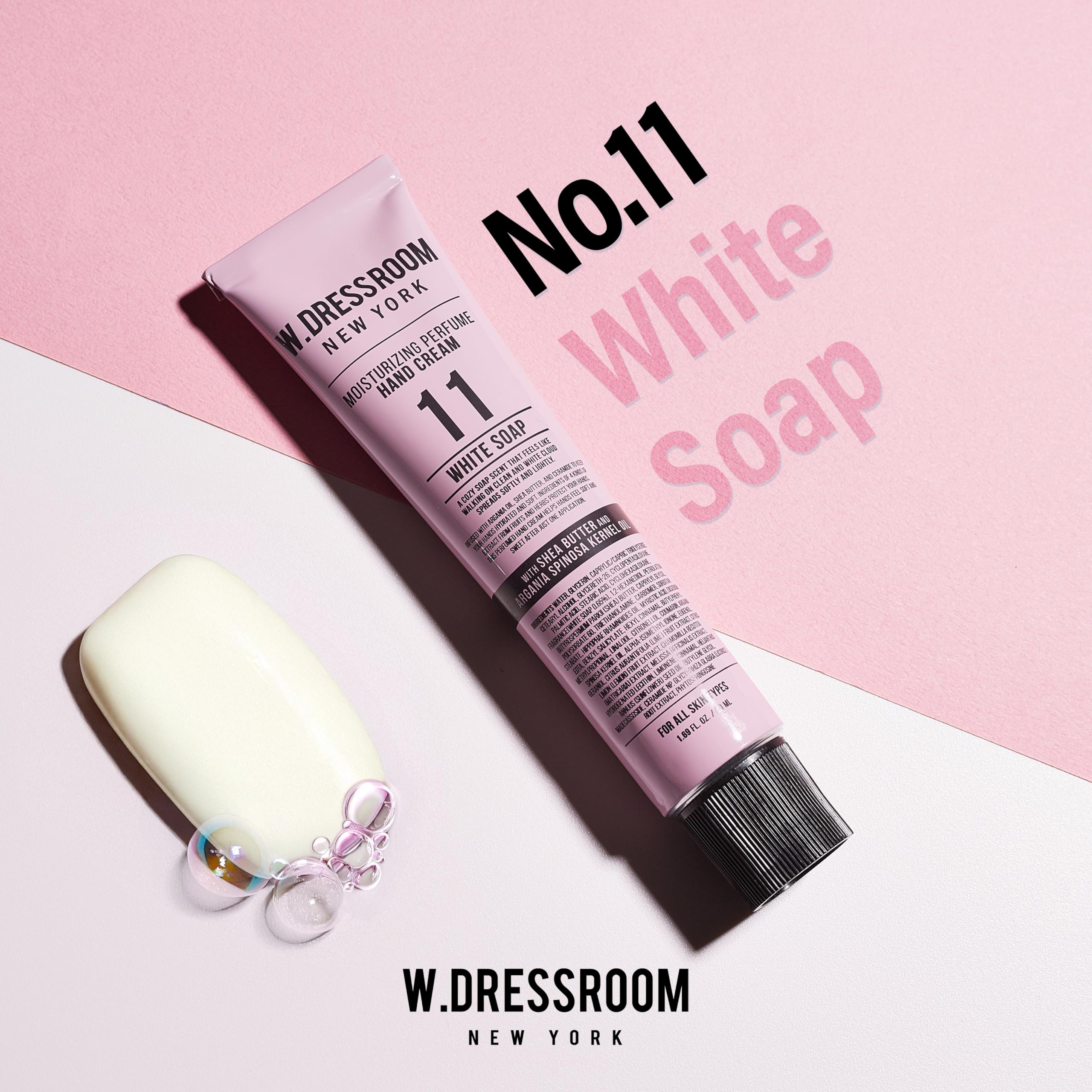 W.Dressroom Hand Cream bottle showing non-greasy, quick-absorbing finish for busy days.