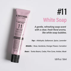 W.Dressroom Hand Cream being applied to dry hands after washing for softness.