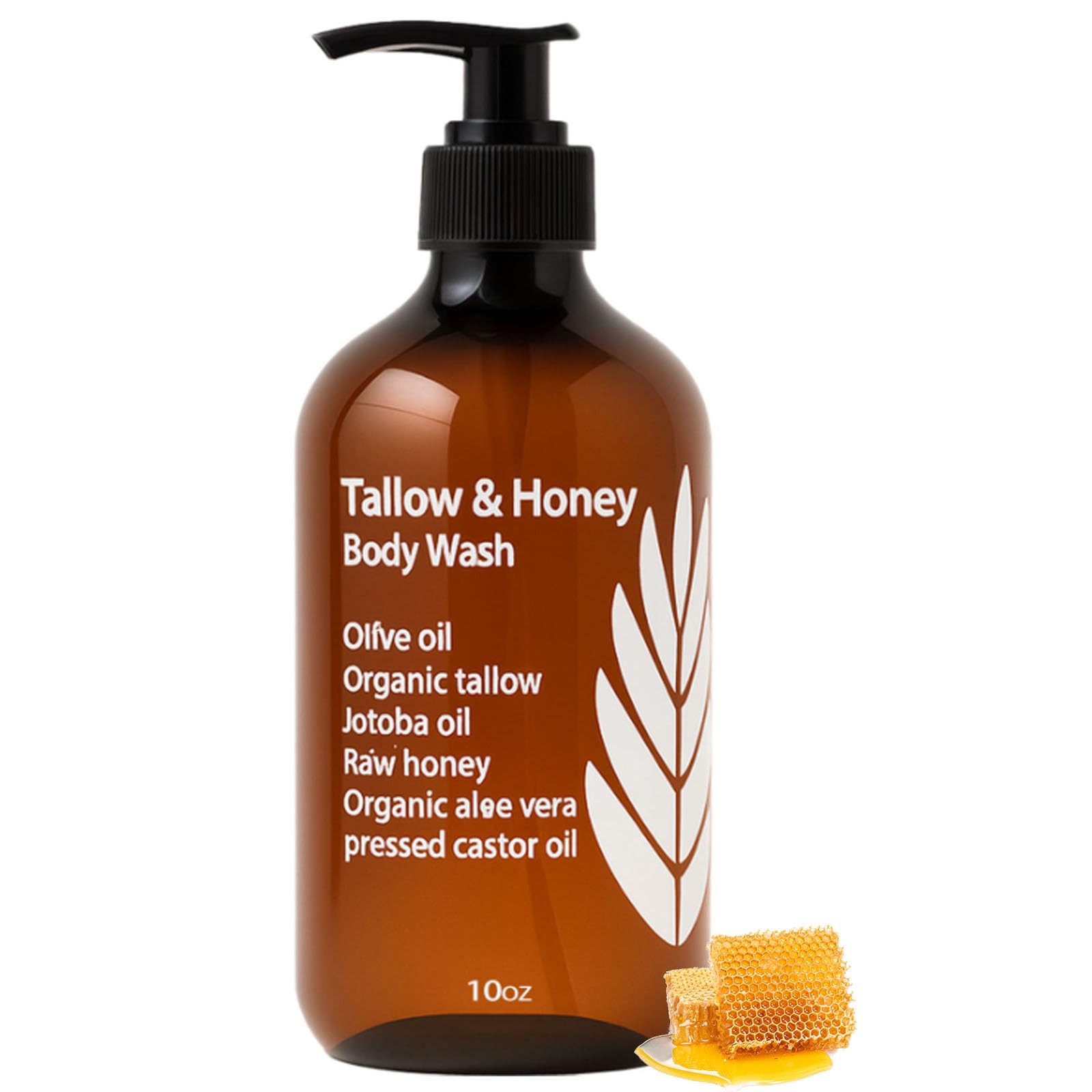 WDVNEX Tallow and Honey body wash bottle shot, nourishing formula for hydrated skin.