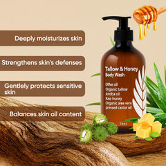 WDVNEX Tallow and Honey body wash rich foam close-up for gentle cleansing.