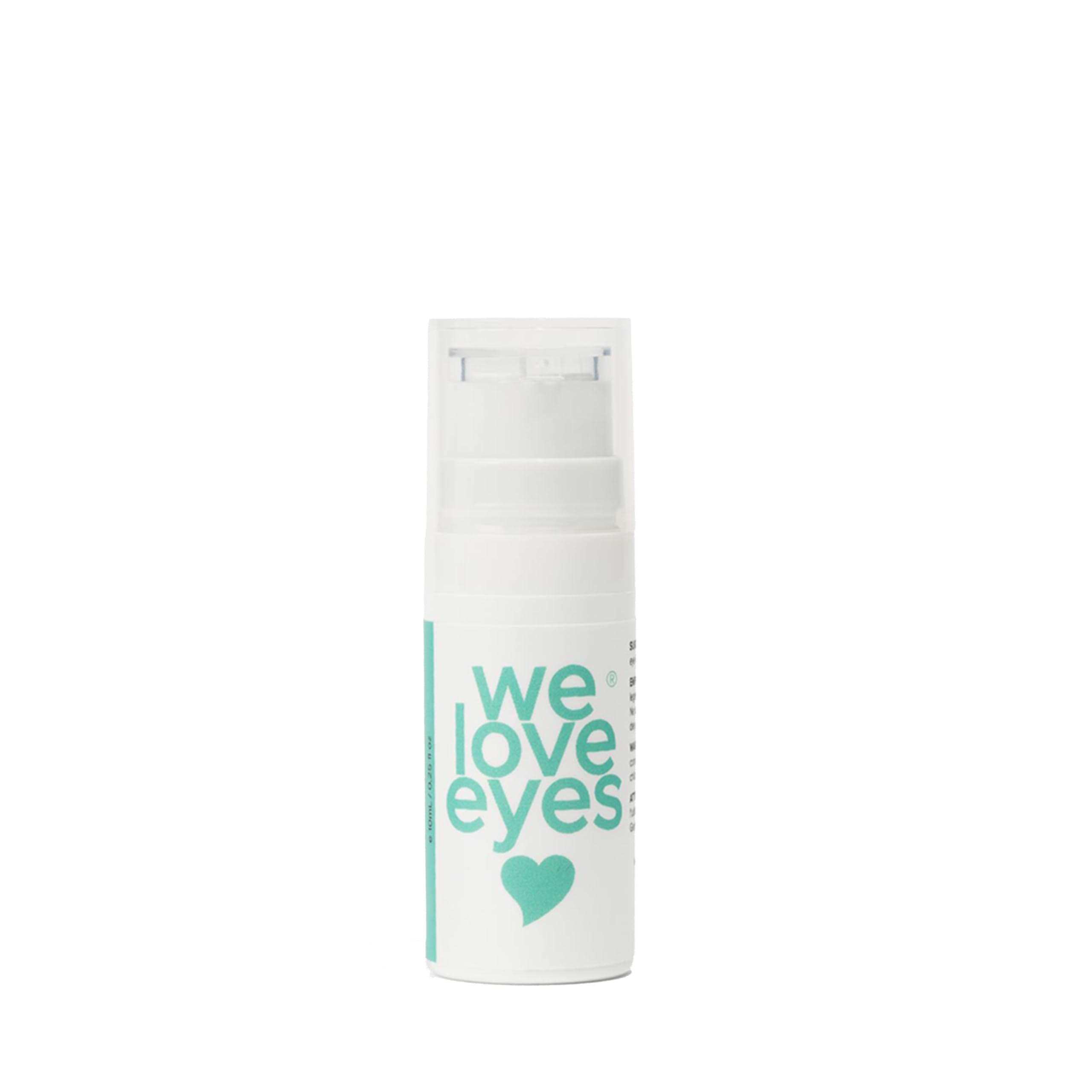 We Love Eyes Shrubtox bottle closeup, showcasing a refreshing gel for eyelid skin.