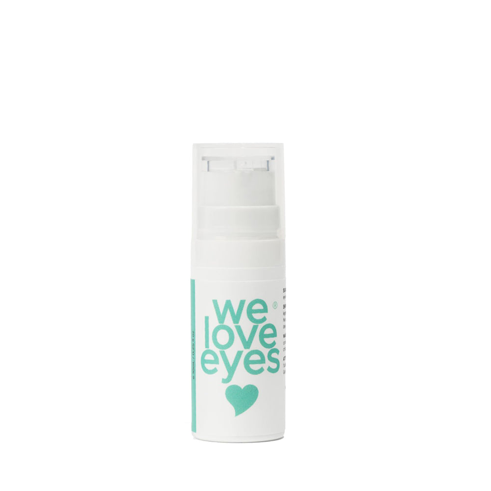 We Love Eyes Shrubtox bottle closeup, showcasing a refreshing gel for eyelid skin.