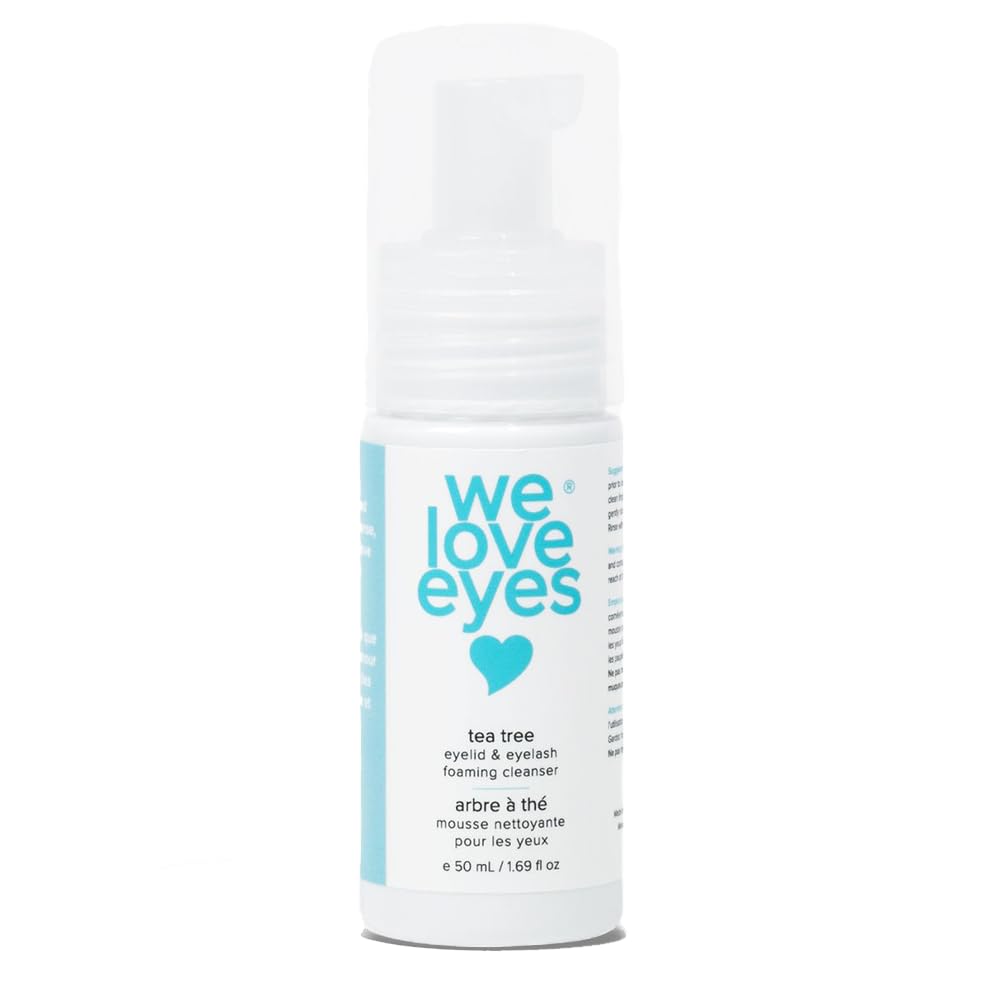 We Love Eyes Tea Tree Eyelid Cleanser bottle for gentle eyelid cleansing and lash extension-safe use.