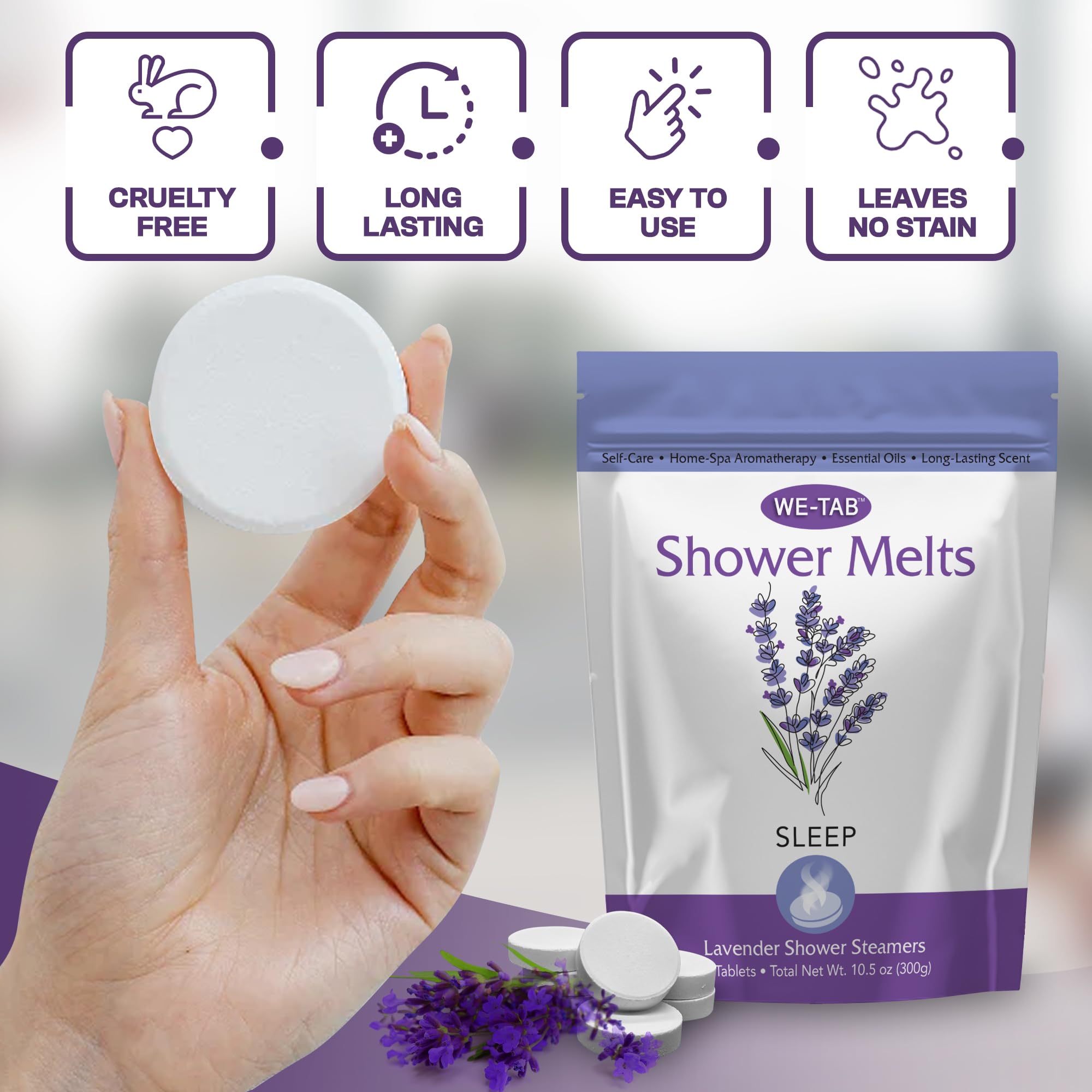 We-Tab easy-use shower steamer activates fragrance with steam