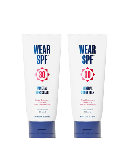 WearSPF 30 mineral sunscreen lotion pack shot for active workouts and outdoor protection.