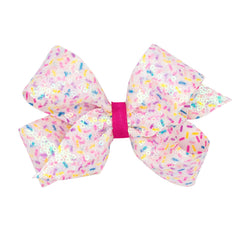 Wee Ones confetti-printed sequin grosgrain bow in medium size, bright party-ready look.