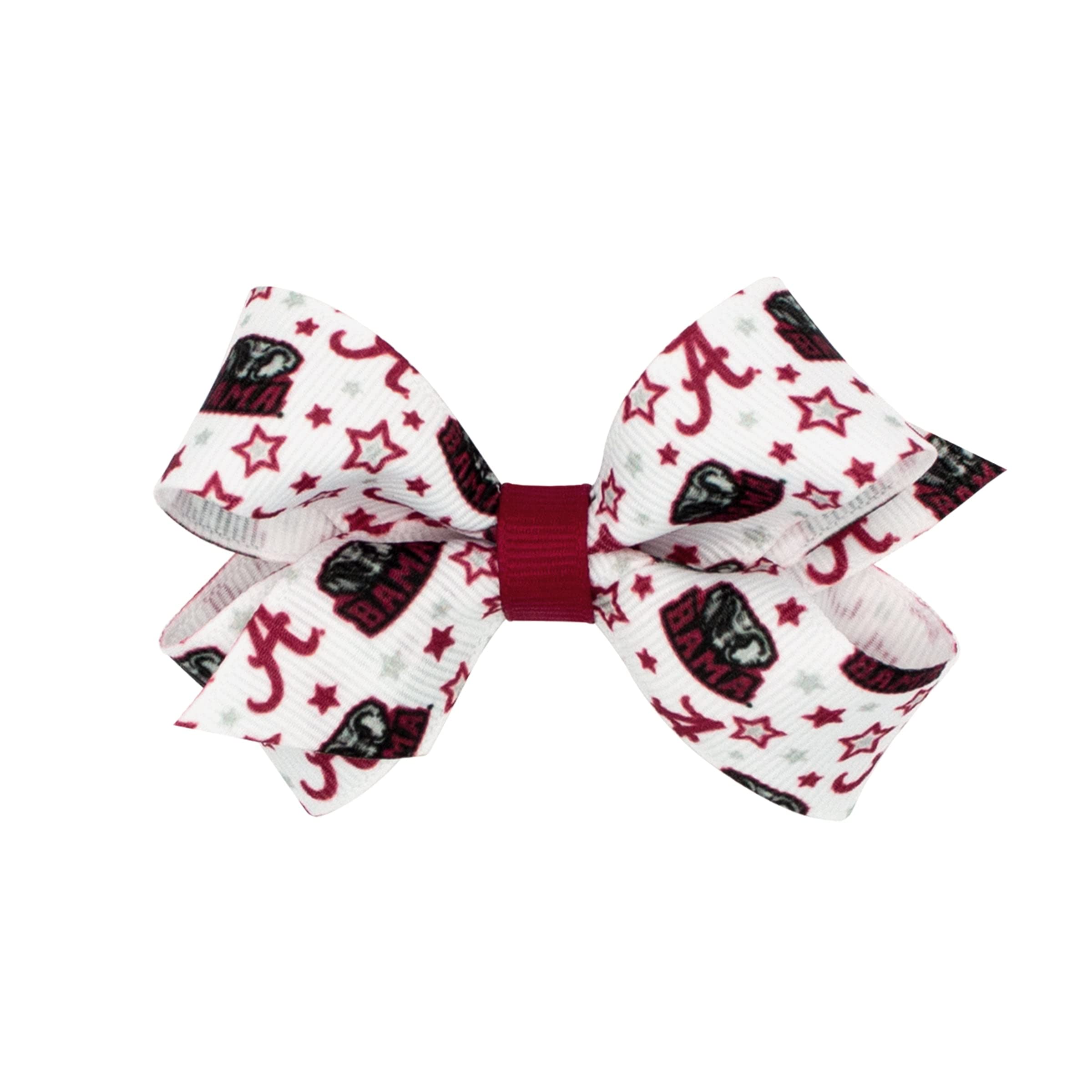 Wee Ones Divine Creations Alabama logo bow on Wee Stay clip for secure wear.