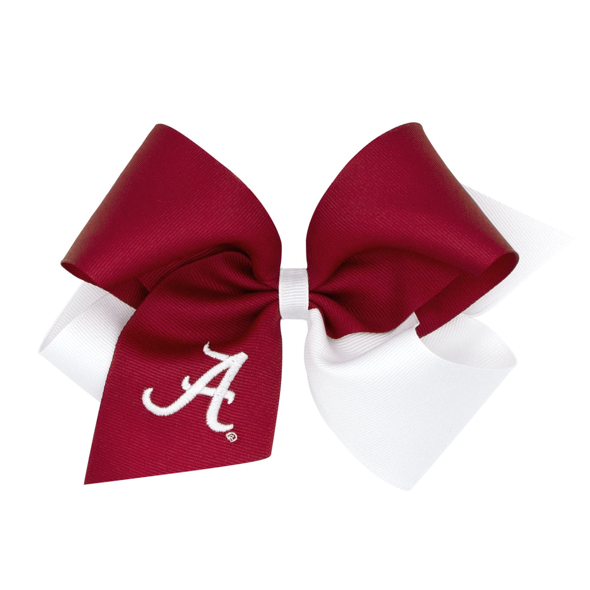 Wee Ones Divine Creations game day bow in King Alabama colors with two-tone styling.