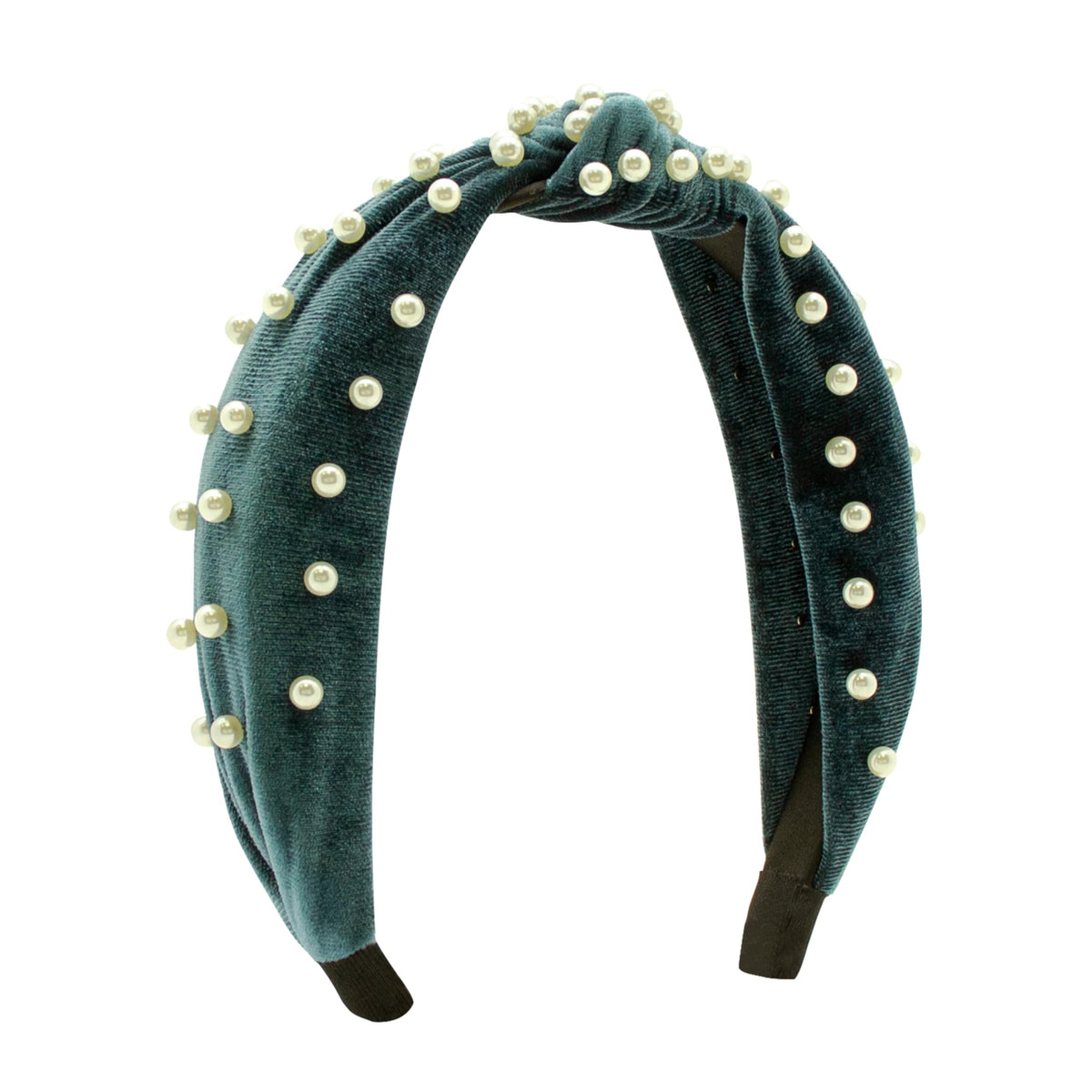 Wee Ones velvet-wrapped sapphire headband with knot and pearls for adorable, secure all-day wear