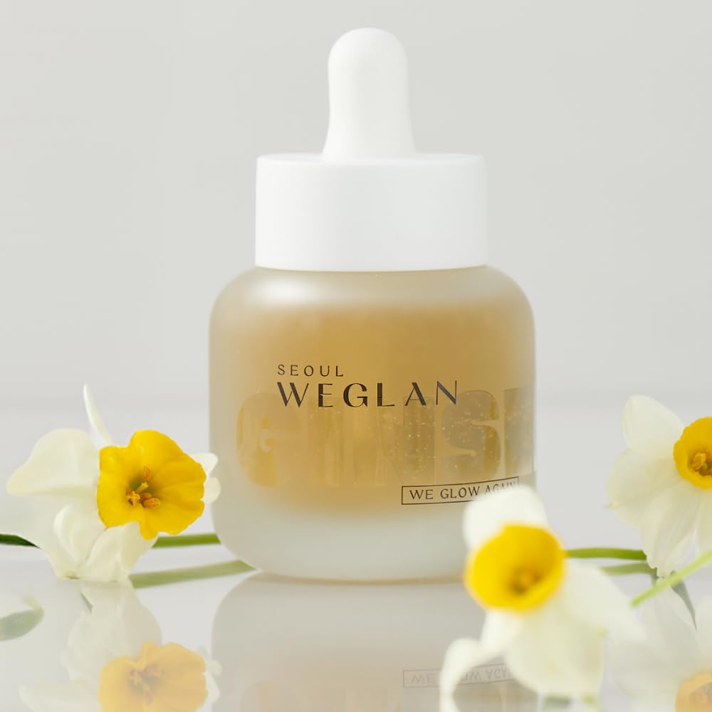WEGLAN SEOUL K-Ginseng Glow Ampoule bottle close-up reveals a hydrating formula