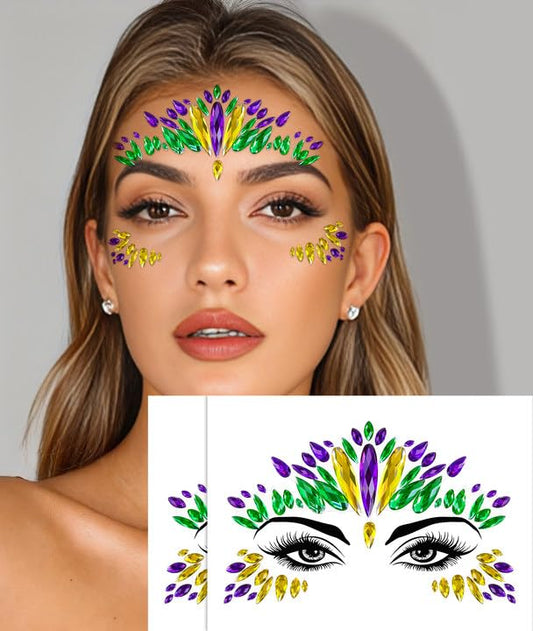 Wehhbtye Mardi Gras eye gems stickers enhance festival makeup with shimmering color