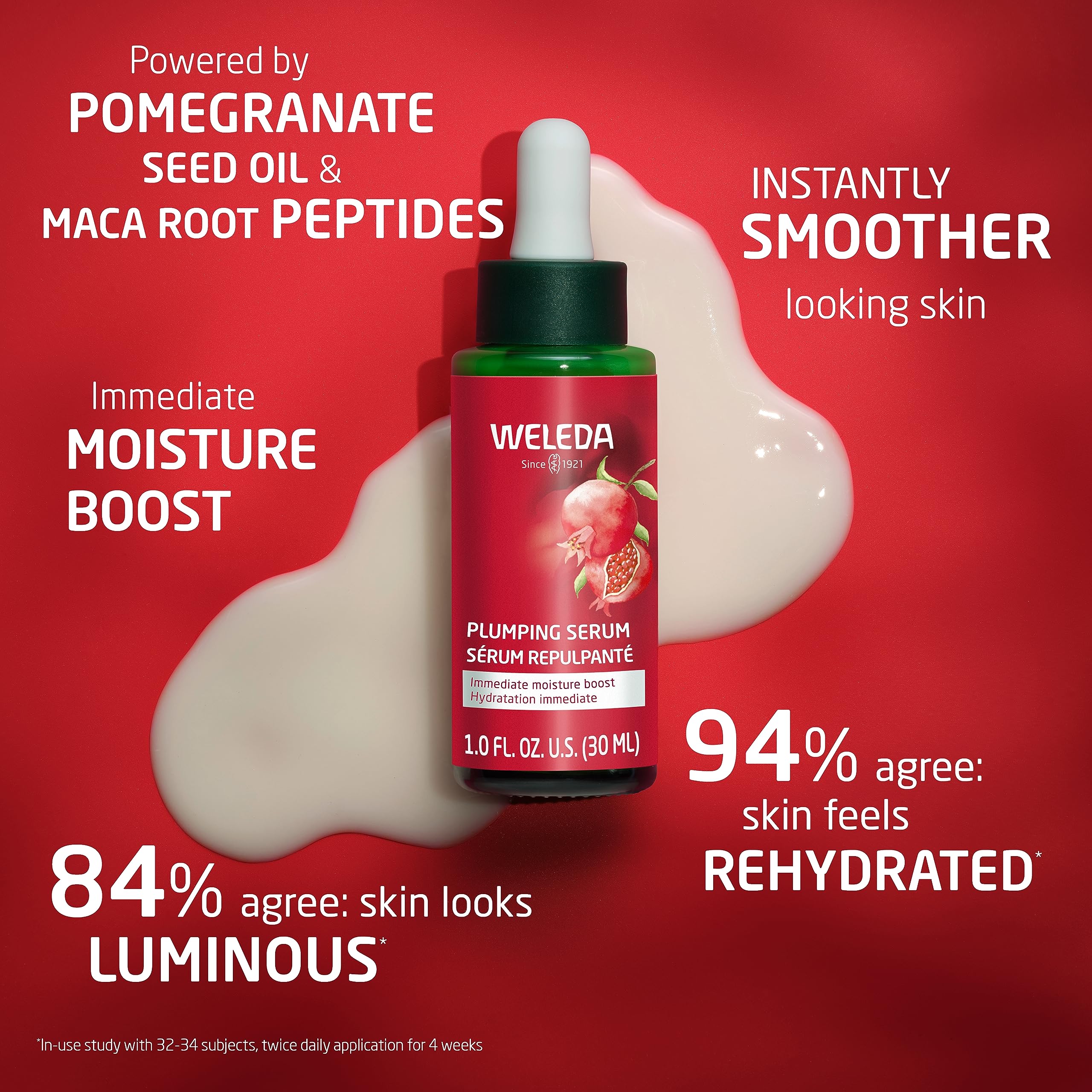 Weleda Plumping Serum applied to forearm illustrates immediate moisture boost.