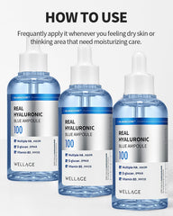 Texture close-up of Wellage ampoule showing smooth, hydrating serum