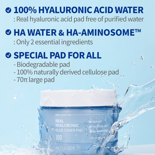 Wellage Real Hyaluronic Blue Toner Pad embossed side for pore cleansing