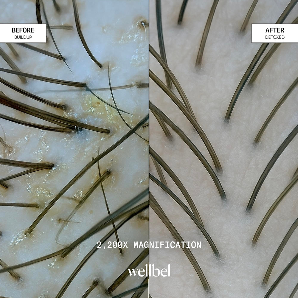 WELLBEL Detox + Restore Duo gentle lather shown during wash.