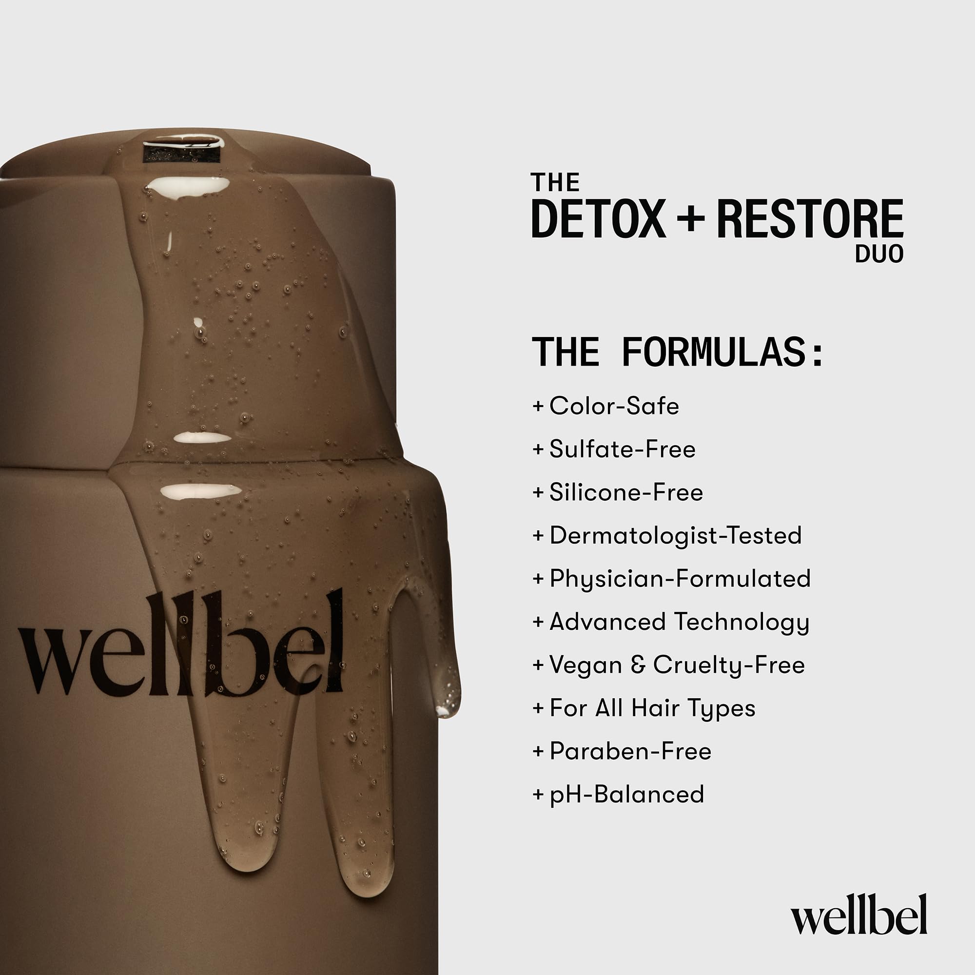 WELLBEL Detox + Restore Duo conditioner texture close-up for hydration.