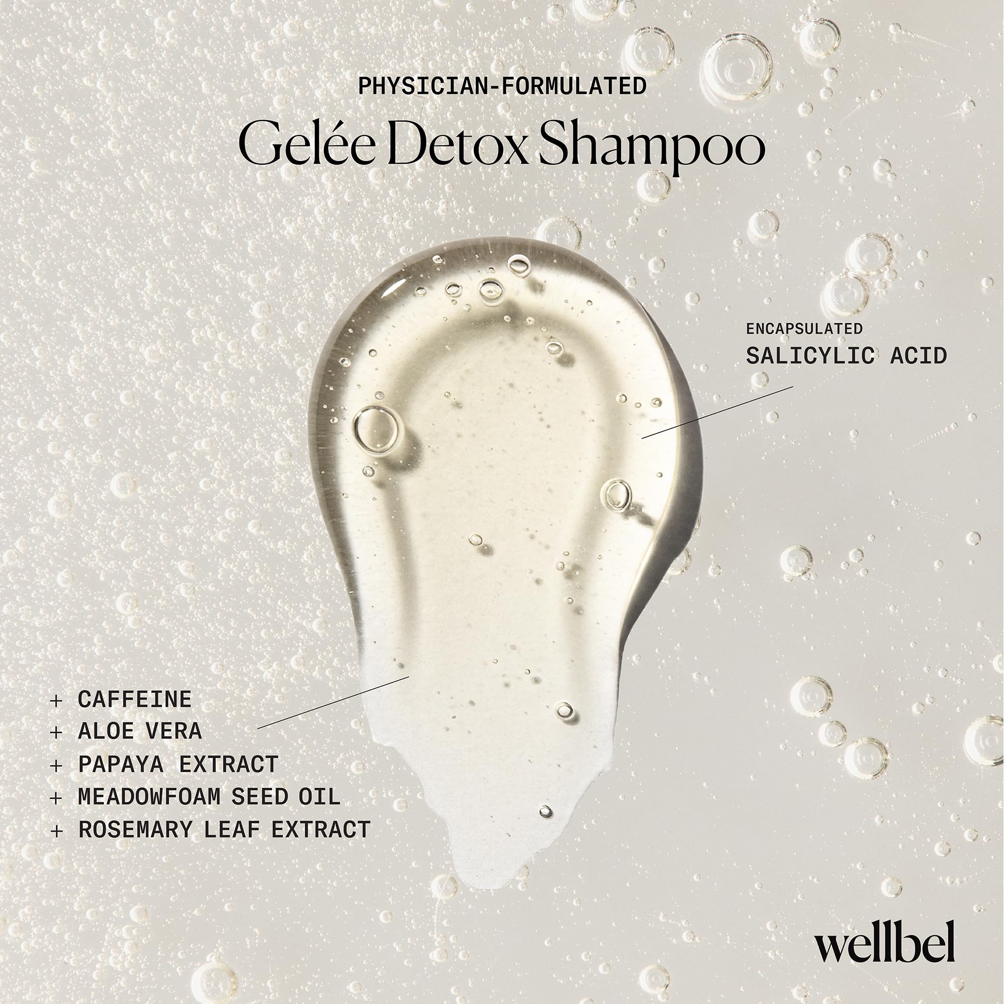 WELLBEL Gelée Detox Shampoo bottle emphasizing microbiome-safe, pH-balanced formula.