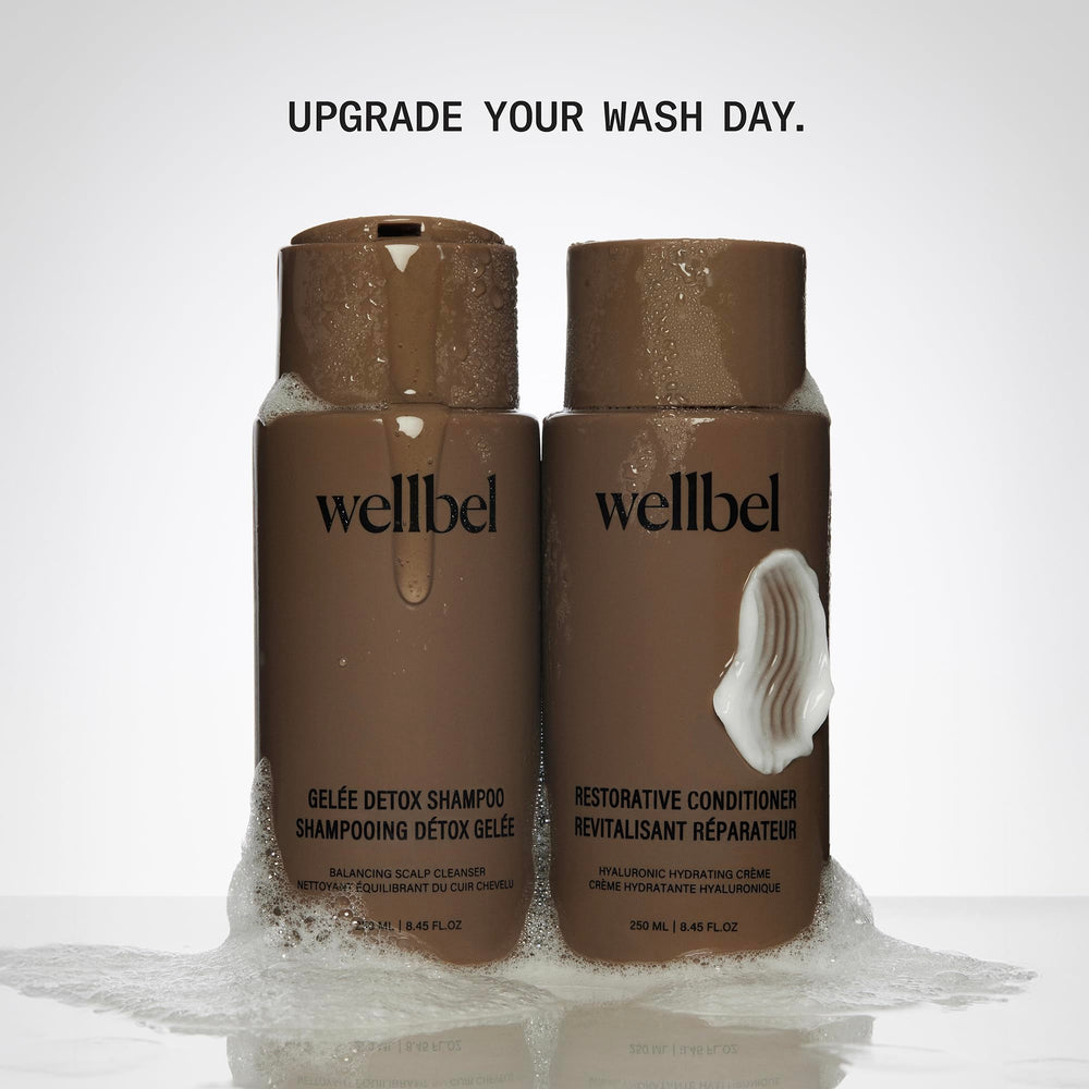 Wellbel Restorative Conditioner after-use hair glow emphasizes rejuvenated shine and manageability.