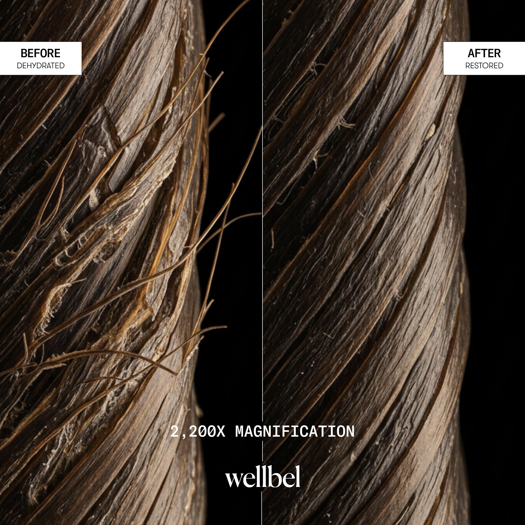 Wellbel Restorative Conditioner packaging outdoors on shelf communicates clean, premium care.