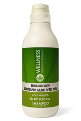 Wellness Premium Organic Hemp Shampoo bottle front for daily use and scalp nourishment.