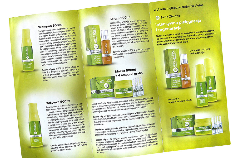 Wellness Premium Organic Hemp Shampoo label close-up shows organic formula for damaged hair