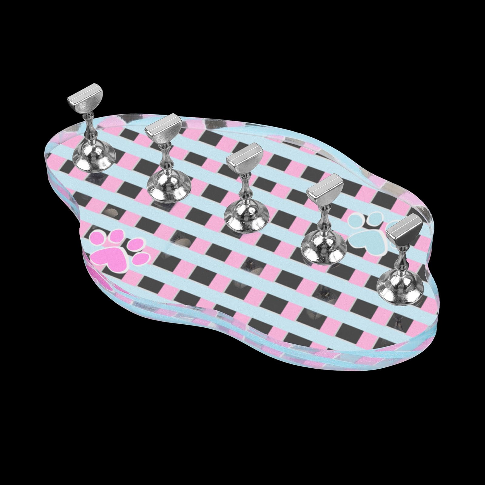 Wellquinn nail stand with checkerboard base for elegant nail art display