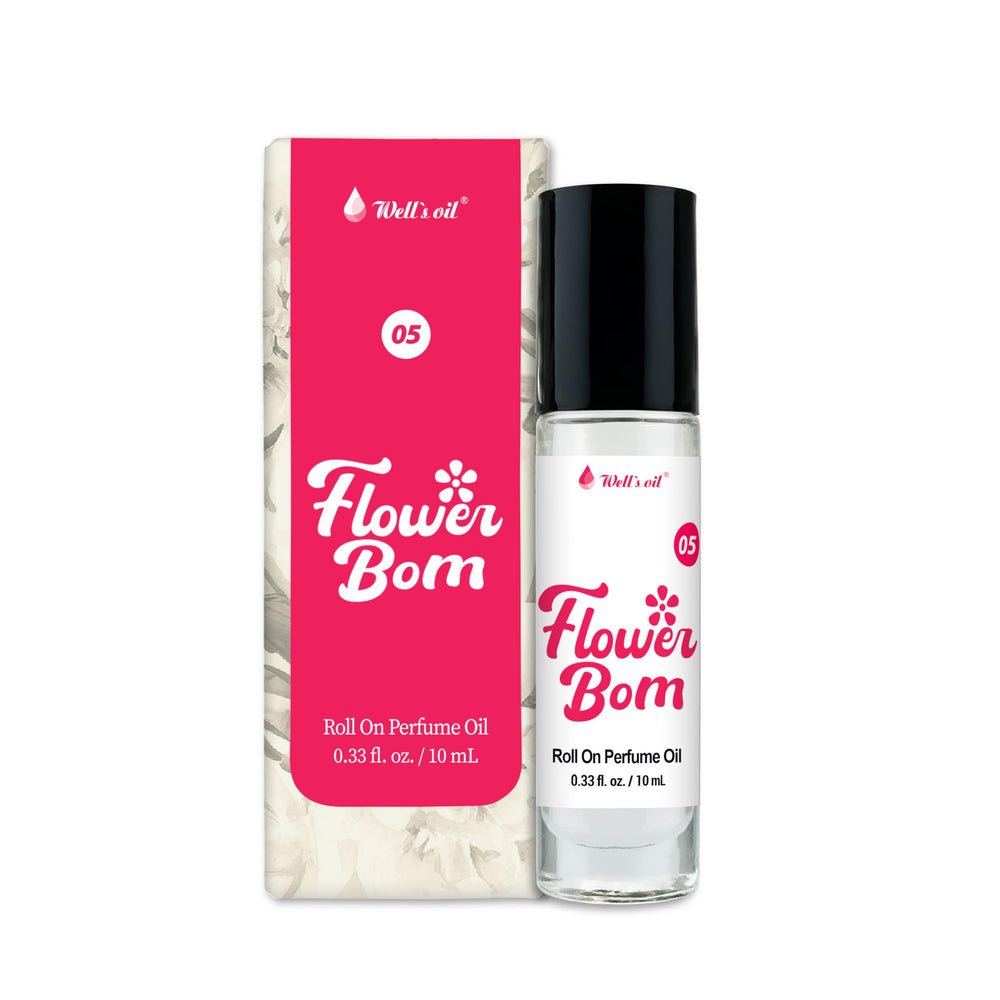 Well's Oil Flower Bom roll-on bottle shows a long-lasting floral fragrance for daily wear.