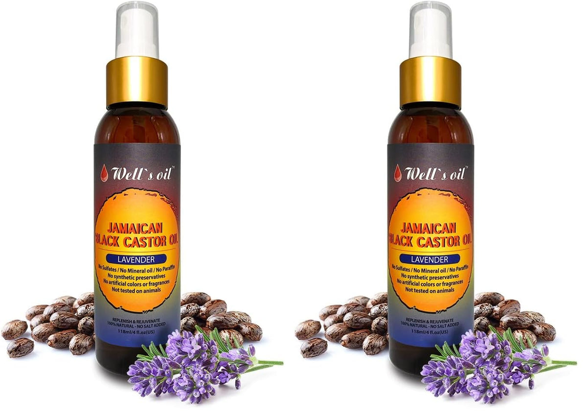 Well's Oil Lavender Jamaican Black Castor Oil spray bottle detangles and smooths hair.