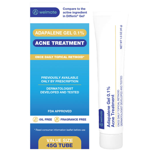 WELMATE Adapalene Gel 0.1% two-tube bundle for extended acne care.