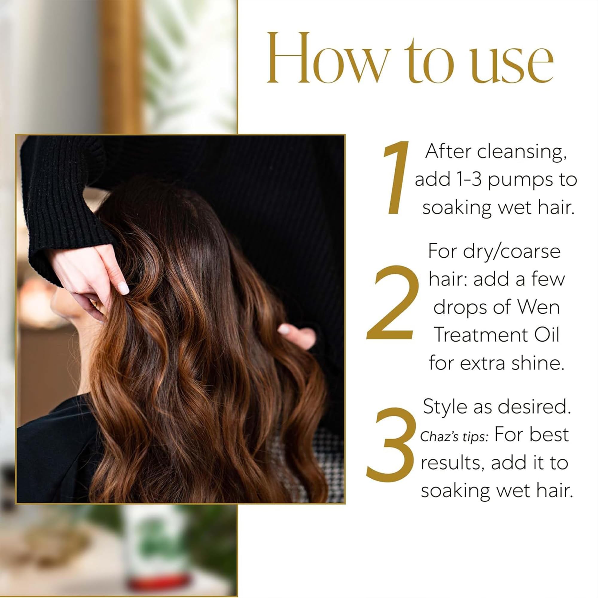 Hair styled with WEN Tea Tree Creme for light hold