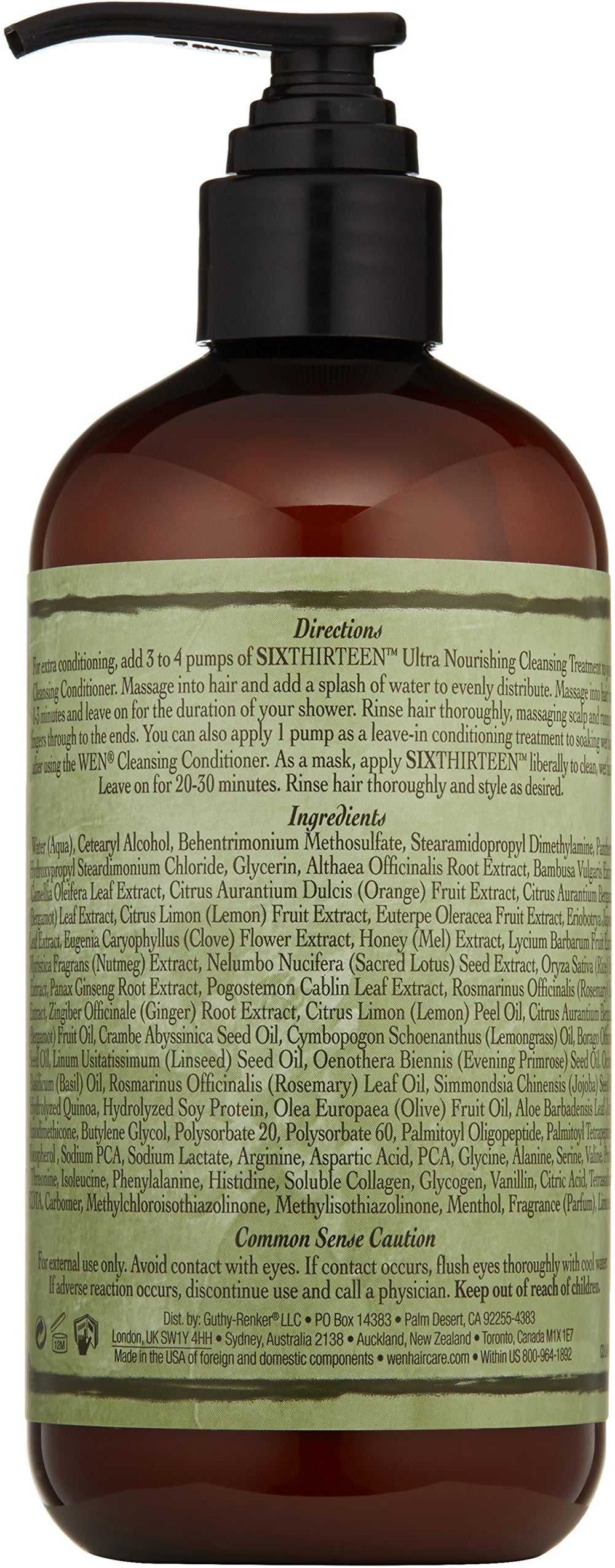 WEN Sixthirteen Ultra Nourishing Treatment pour highlights hydrating formula.