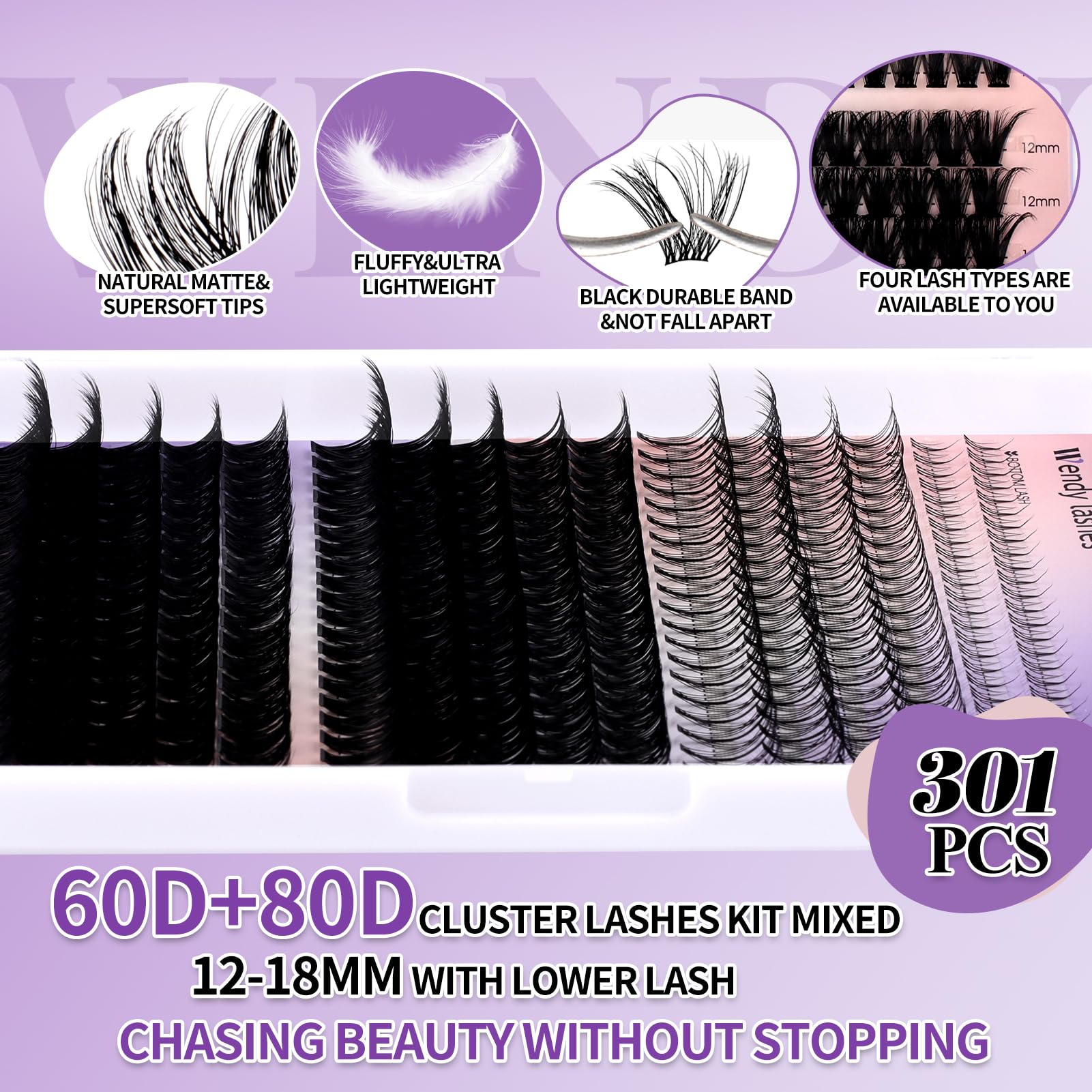 WENDY LASHES cluster lashes tweezers for precise placement.
