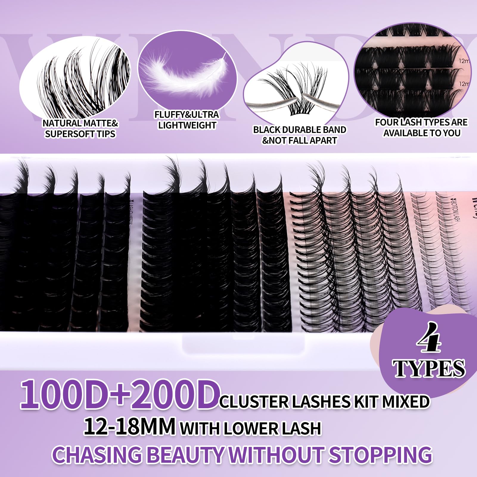 Wendy Lashes DIY kit cluster lashes tray with versatile styles.