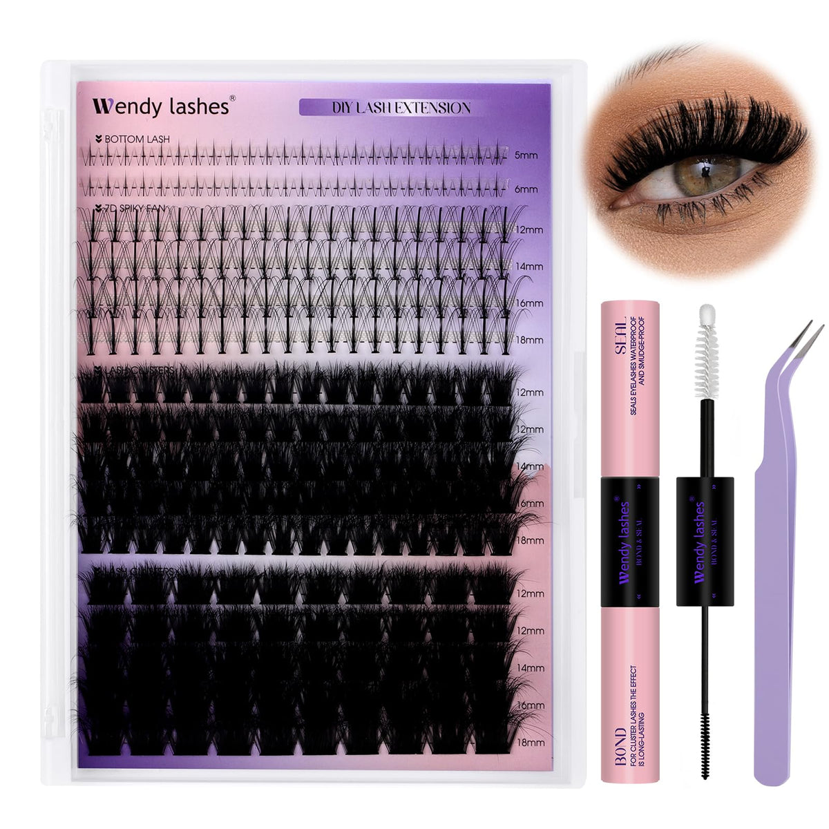 Wendy Lashes Lash Clusters Kit: upper and lower tray for versatile DIY lash styling.