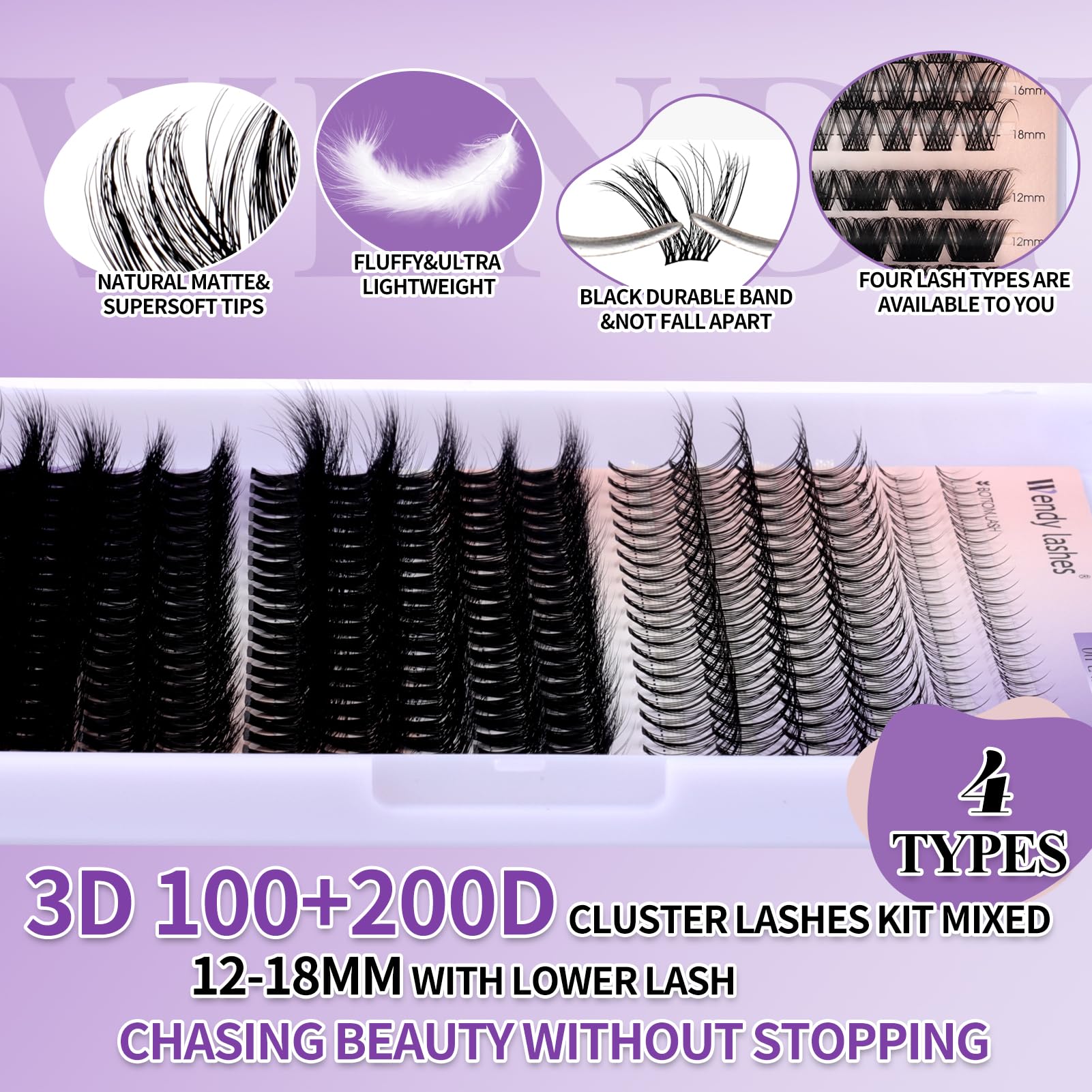 Wendy Lashes cluster lashes: four rows plus another cluster style for volume.