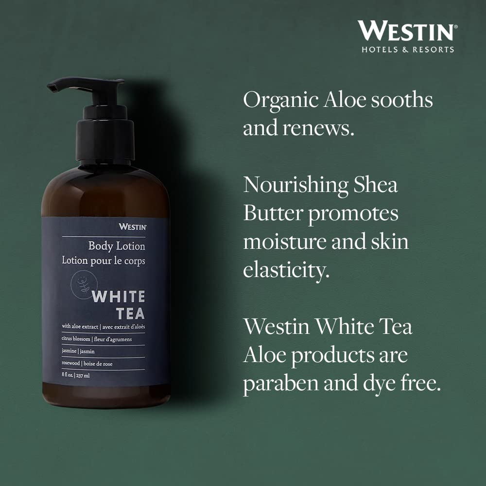 Westin White Tea Aloe lotion on bathroom shelf ready for daily ritual