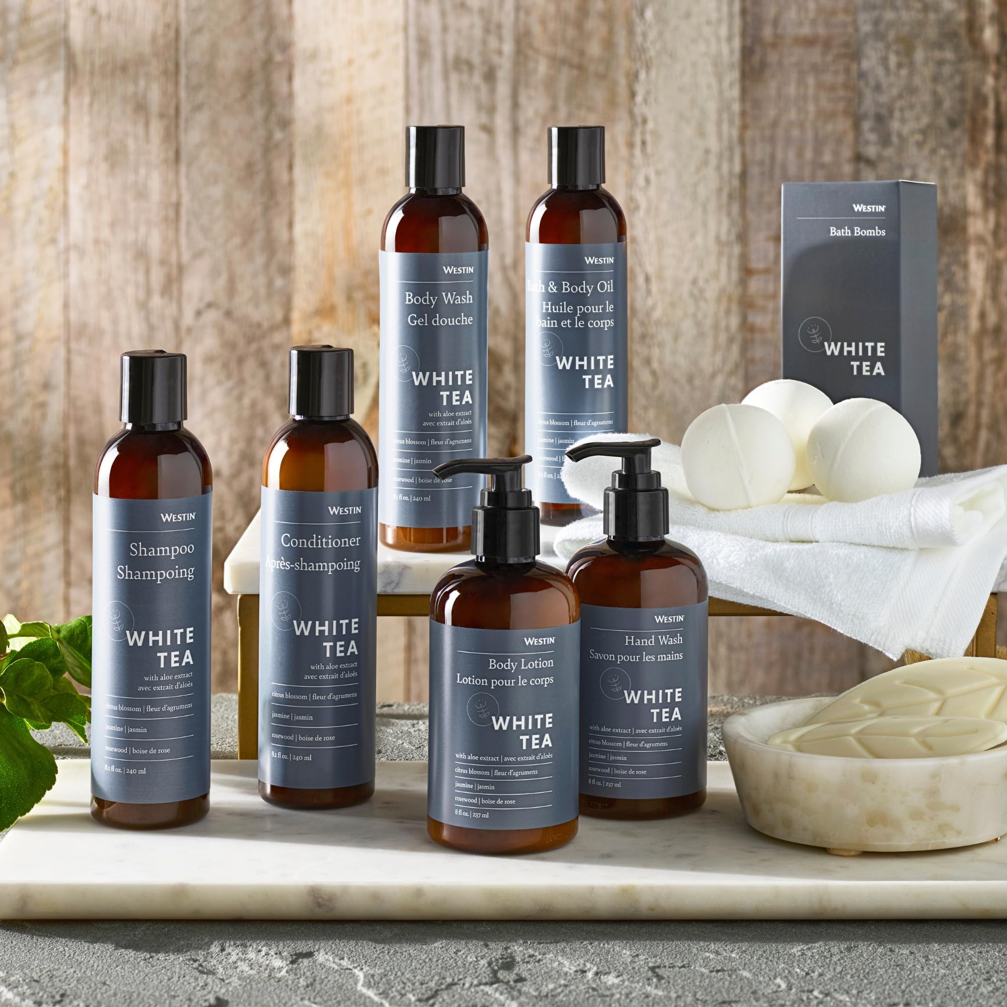 Westin White Tea Aloe Shampoo ingredients visual highlights jojoba and Provitamin B5 benefits