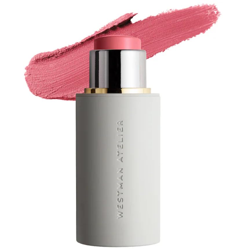 Westman Atelier Baby Cheeks Blush Stick Dou Dou swatch on cheek for natural flush.