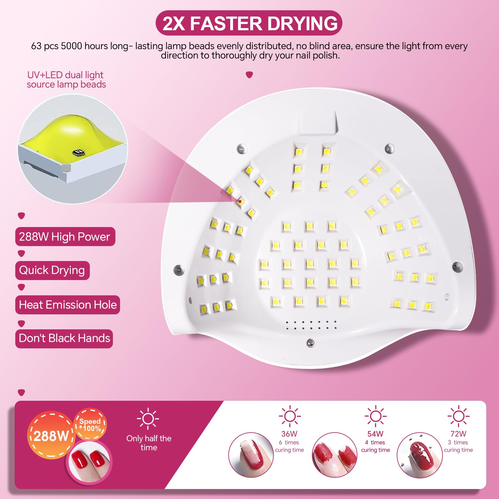 WEVILI nail lamp timer settings showing 10s, 30s, 60s, 99s for versatile gels.