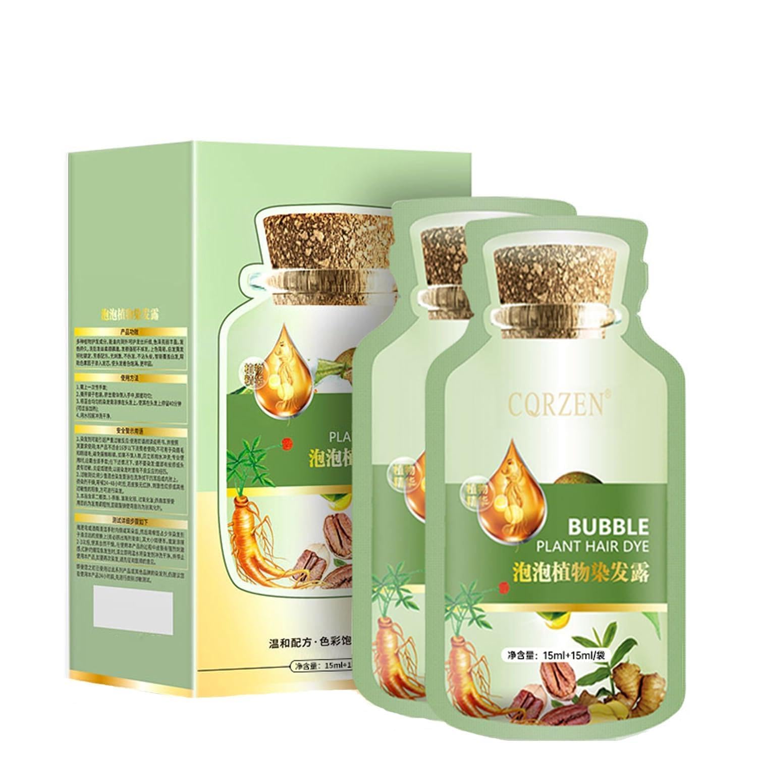 WFWJ Natural Bubble Hair Dye Shampoo bottle shows gentle plant-based color application.