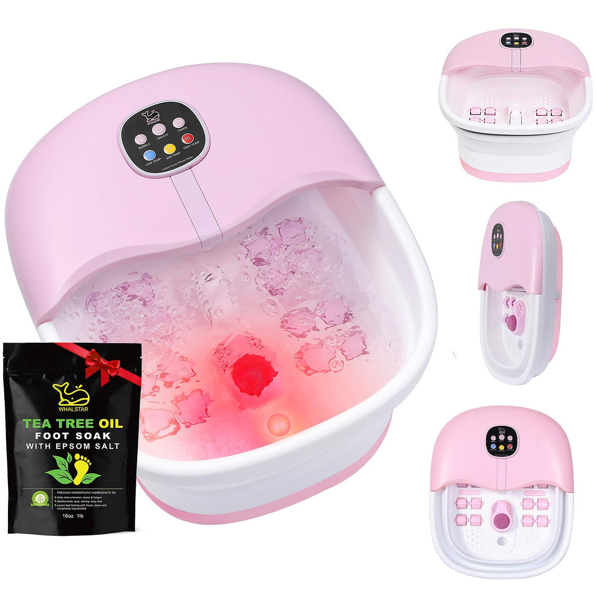 WHALSTAR collapsible foot spa bucket, space-saving design for compact storage.